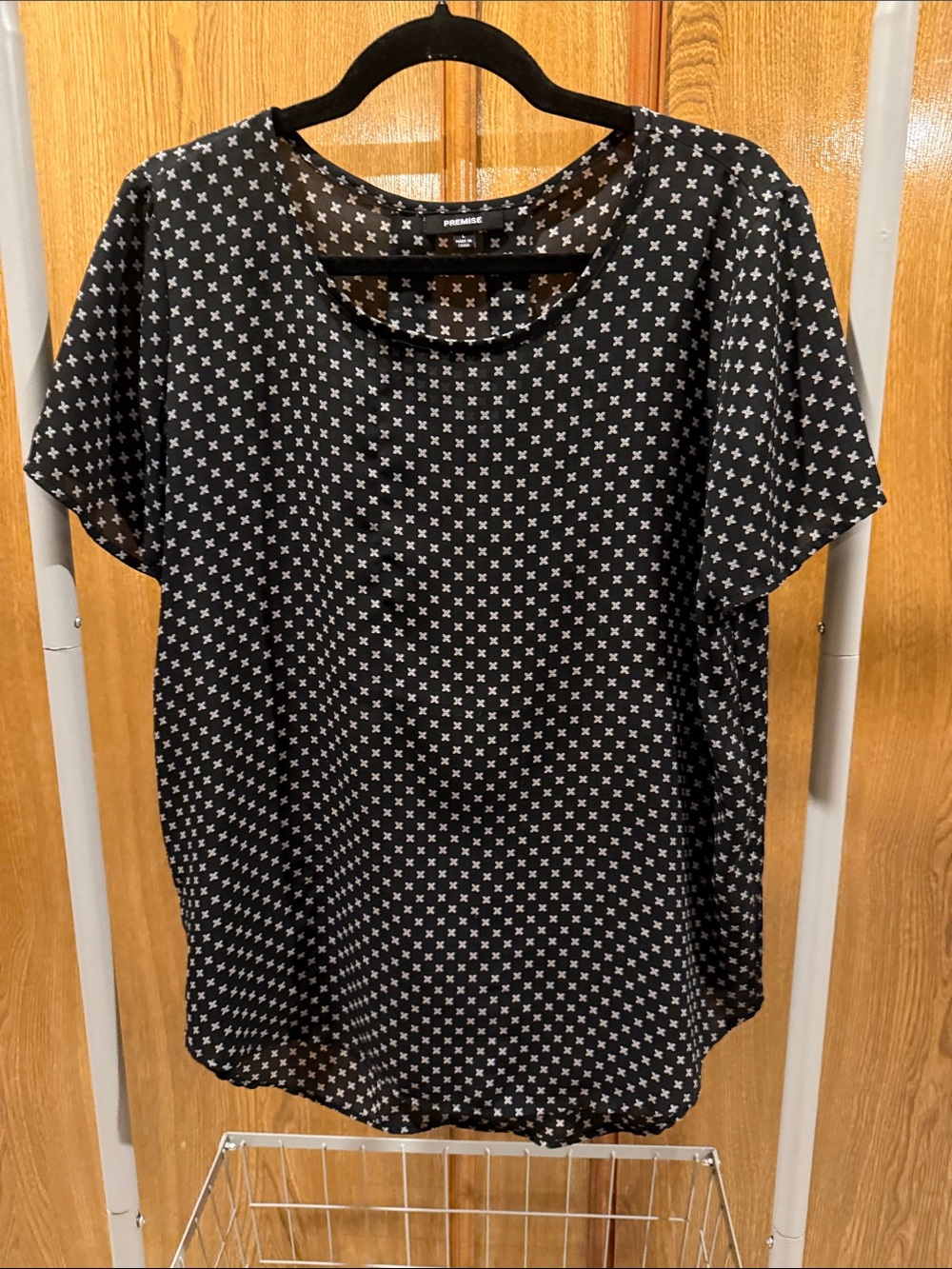 Pleione Black Blouse with White Cross Print